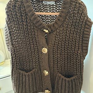 Zara Dark Brown Knit Cardigan Vest